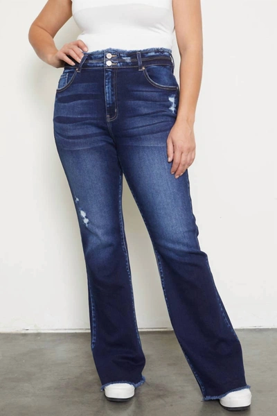 Kancan Makayla Ultra High Rise Flare Jeans In Dark Wash In Nighttime Blue