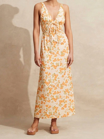 Peony Orange Vacation Floral Print Maxi Dress