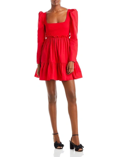 Aqua Womens Mini Puff Sleeve Fit & Flare Dress In Red