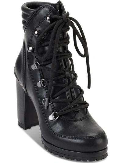 Dkny Lenni Womens Faux Leather Platform Combat & Lace-up Boots In Black