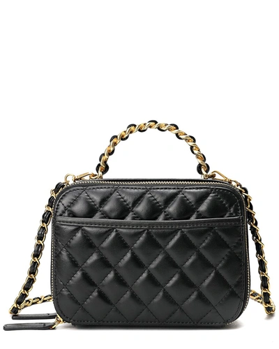 Tiffany & Fred Paris Quilted Sheepskin Leather Shoulder In Black