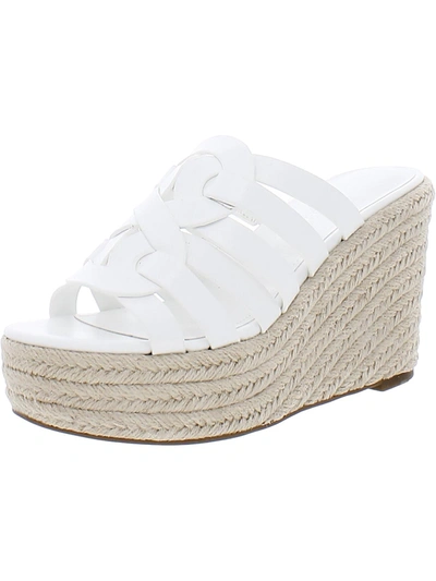Marc Fisher Cazzie 2 Womens Faux Leather Criss-cross Wedge Sandals In White