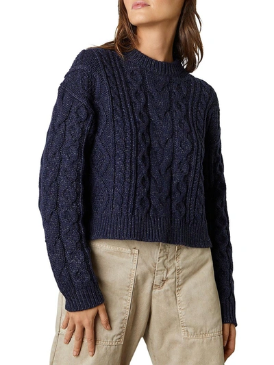 Velvet By Graham & Spencer Aria Womens Wool Blend Cable Knit Pullover Sweater In Blue