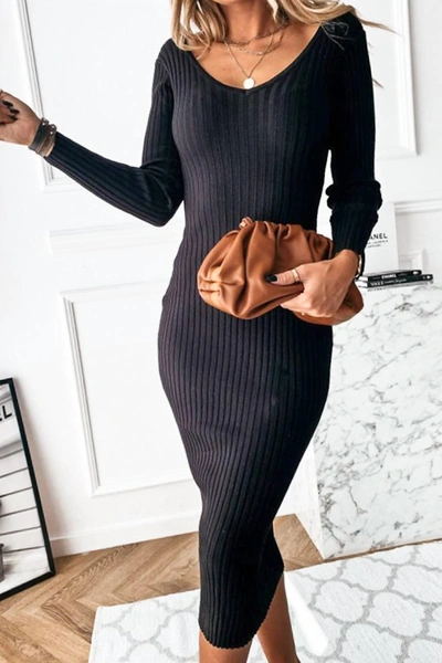 Mazik Ribbed Knitted Dress In Black
