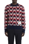 Moncler Long Sleeve Crewneck Patterned Sweater In Red/blue