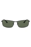 Ray Ban 64mm Rectangular Sunglasses In Black/ Green