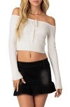 Edikted Dawna Off The Shoulder Rib Crop Sweater In Cream