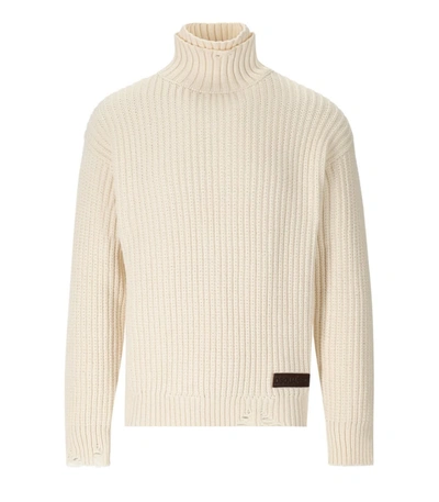 Dsquared2 Cotton Blend Rib Knit Turtleneck Sweater In Bianco