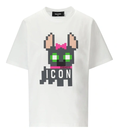 Dsquared2 Icon Pixelated-print T-shirt In Bianco