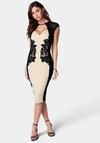 Bebe Applique Pencil Dress In Nude,black