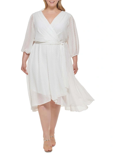 Dkny Plus Womens Faux Wrap Maxi Maxi Dress In White