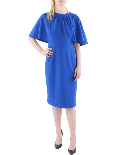 Calvin Klein Womens Crepe Puff Sleeves Shift Dress In Blue