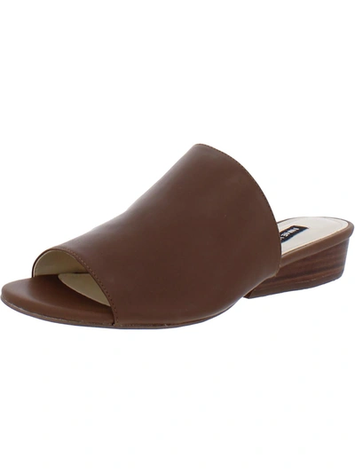 Nine West Lynneah Womens Leather Slip On Slide Sandals In Brown