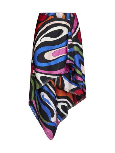 Pucci Marmo-print Silk Sarong Skirt In Schwarz
