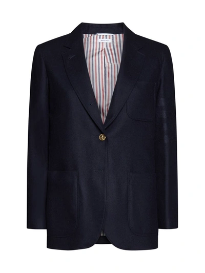 Thom Browne Single-breasted Side Stripe Detailed Blazer In Blue