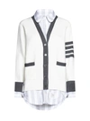 Thom Browne Layered Striped Oxford Cotton And Knitted Cardigan In White
