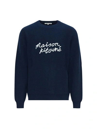 Maison Kitsuné Maison Kitsune Handwriting Comfort Jumper In Blue