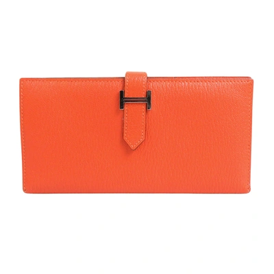 Hermes Hermès Béarn Orange Leather Wallet  ()