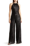 Max Studio Sequin Halter Wide Leg Jumpsuit In Black