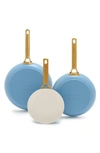 Greenpan Reserve Set Of 3 Nonstick Ceramic Frying Pans In Sky Blue