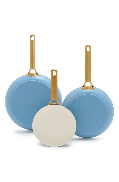 Greenpan Reserve Set Of 3 Nonstick Ceramic Frying Pans In Sky Blue