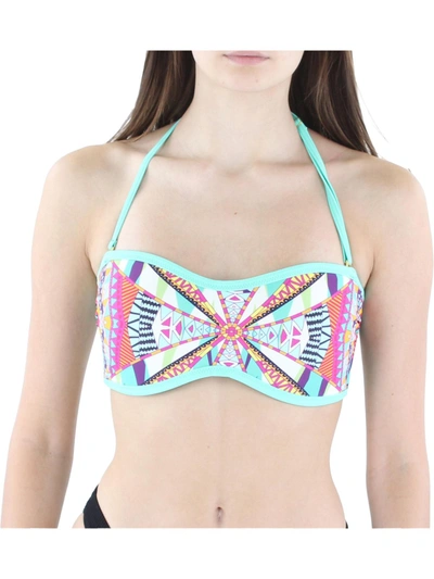 Jessica Simpson Womens Geometric Bandeau Bikini Swim Top In White
