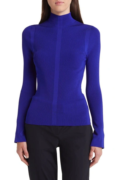Hugo Boss High-neck Sweater In A Ribbed Knit In Light Blue