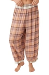 Free People Fallin' For Flannel Lounge Pants In Tan Combo In Beige