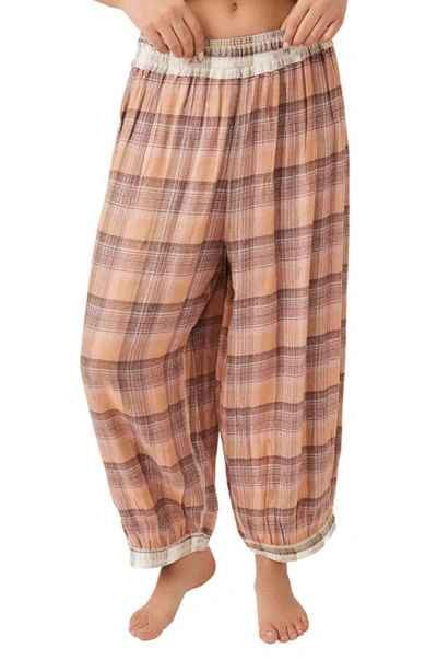 Free People Fallin' For Flannel Lounge Pants In Tan Combo In Beige