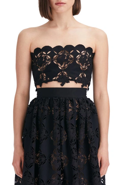 Oscar De La Renta Gardenia Guipure Eyelet Bandeau In Black