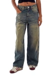 Bdg Urban Outfitters Jaya Tinted Side Zip Low Rise Wide Leg Jeans In Vintage Denim