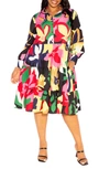 BUXOM COUTURE FLORAL LONG SLEEVE SHIRTDRESS