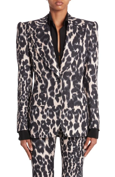 Tom Ford Leopard Print Sculpted Blazer Jacket In Multicolor