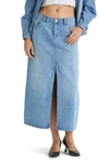 Abrand '99 Sylvie Low Rise Denim Maxi Skirt In Distressed Light Denim