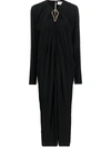 Lanvin Midi Cut-out Dress With V-neck And Long Sleeves In Black