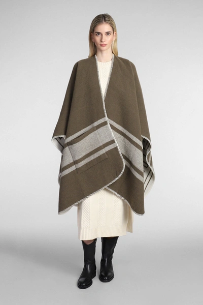 Golden Goose Journey Wool Blend Double Face Poncho In Army Green/off White