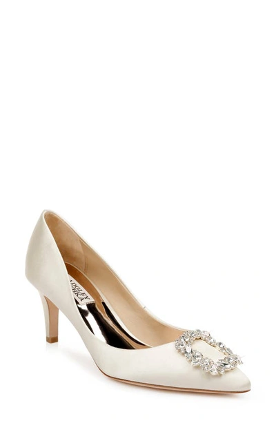 Badgley Mischka Women's Carrie Crystal Embellished Kitten Heel Pumps In Ivory Satin