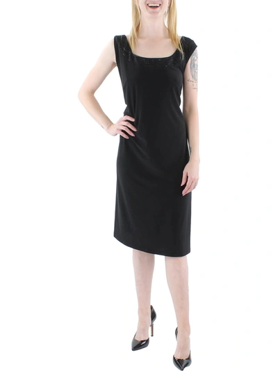 R & M Richards Plus Womens Glitter Sleeveless Cocktail And Party Dress In Black