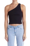 Abrand Heather Crop One-shoulder Tank In Black