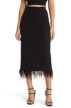 Wayf Kismit Feather Trim Midi Skirt In Black