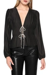 Wayf Payton Tie Front Blouse In Black