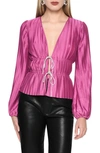 Wayf Payton Tie-front Blouse In Magenta