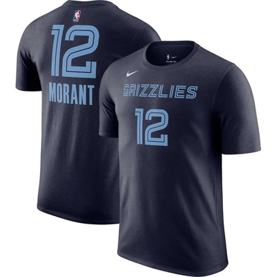 Nike Men's  Ja Morant Navy Memphis Grizzlies Icon 2022/23 Name And Number Performance T-shirt