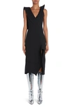 Bottega Veneta Structured Side-slit Double Melange Midi Dress In 1000 Black