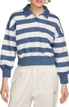 Nike Women's  Sportswear Phoenix Fleece Oversized 3/4-sleeve Striped Crop Polo In Blue