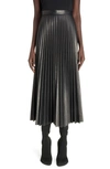 Balenciaga Pleated Leather Midi Skirt In Black