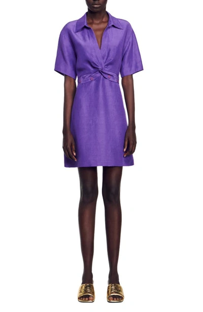 Sandro Luce Twisted Collared Dress In Purple