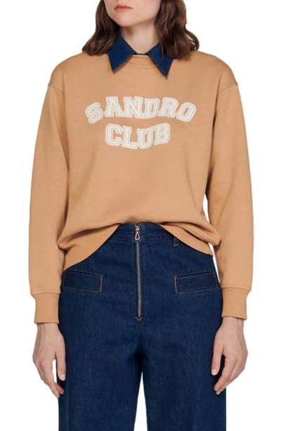 Sandro Removable Collar Logo Sweatshirt In Camel