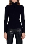 Sandro Cable Knit Turtleneck Sweater In Black
