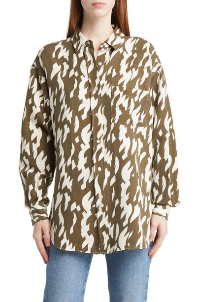 Closed Abstract-print Shirt In Army_green